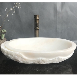 Snow White Marble Oval Bathroom Sink