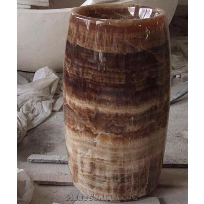 Tiger Jade Brown Onyx Free Standing Sinks Polished