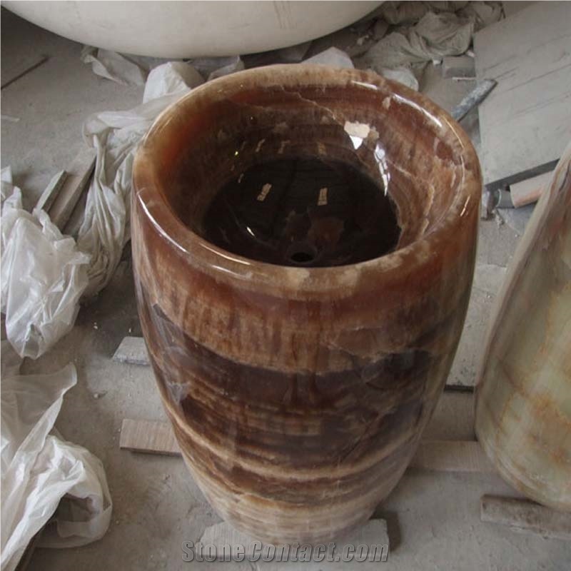 Tiger Jade Brown Onyx Free Standing Sinks Polished