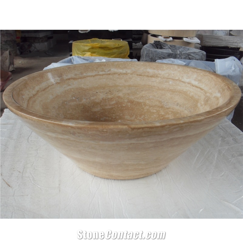 Turkey Beige Travertine Vessel Sinks Polished