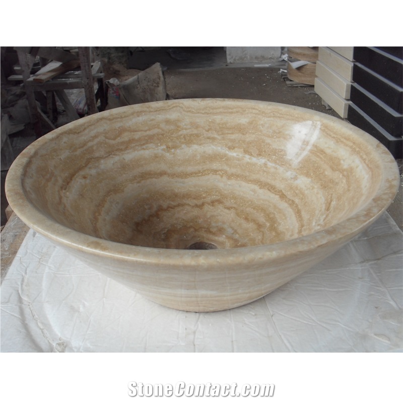 Turkey Beige Travertine Vessel Sinks Polished