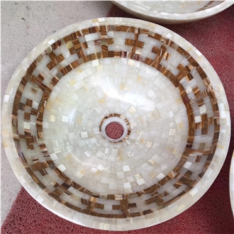 White Onyx And Dark Emperador Mosaic Sinks
