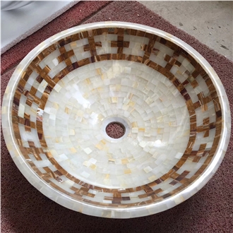 White Onyx And Dark Emperador Mosaic Sinks
