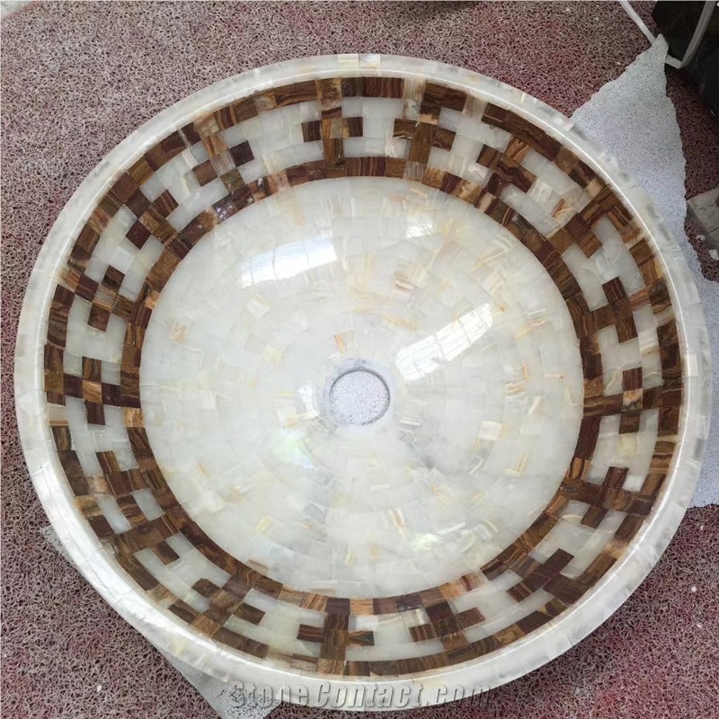 White Onyx And Dark Emperador Mosaic Sinks