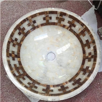 White Onyx And Dark Emperador Mosaic Sinks
