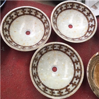 White Onyx And Dark Emperador Mosaic Sinks