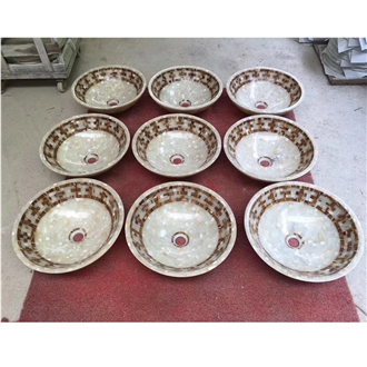 White Onyx And Dark Emperador Mosaic Sinks