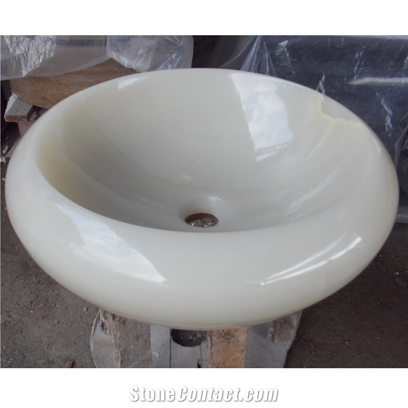 White Onyx Art Washbasin With The Size 42X42x14cm