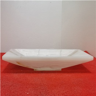 White Onyx Rectangle Bathroom Sink Full Polished