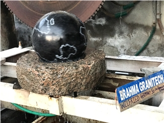 Black Granite Ball Fountain, White Marble Base Stone Fountain