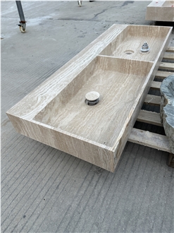Customized Travertine Double Farm Sink  Bath Top