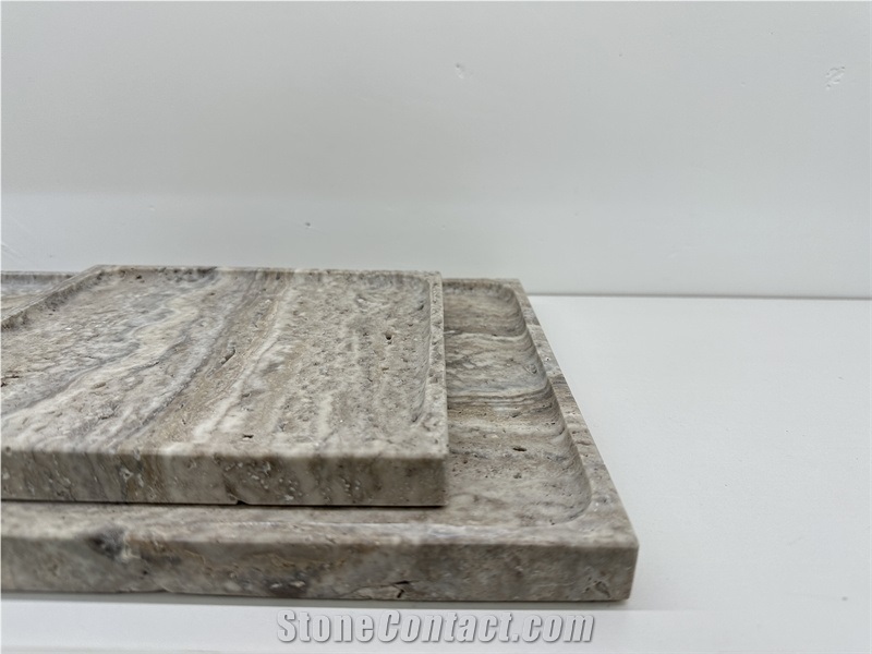 Silver Travertine Rectangule Stone Tray  Home Decor Panels