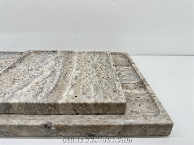 Silver Travertine Rectangule Stone Tray  Home Decor Panels