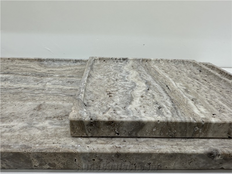 Silver Travertine Rectangule Stone Tray  Home Decor Panels