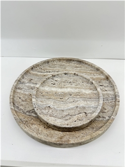 Silver Travertine Round Stone Tray Home Decor Products