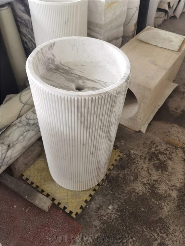 Marble Lilac Milas Pedestal Round Wash Basin With Faucet
