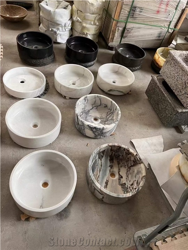 Marble Lilac Milas Pedestal Round Wash Basin With Faucet