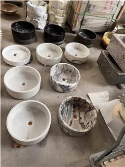 Marble Lilac Milas Pedestal Round Wash Basin With Faucet