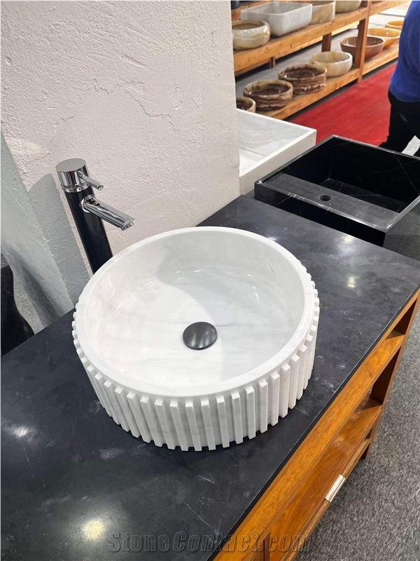Marble Lilac Milas Pedestal Round Wash Basin With Faucet