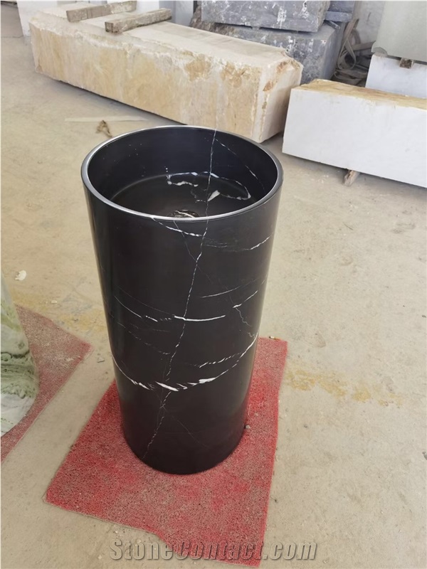 Soaking Fluted Volakas Marble Pedestal Round Washbasin