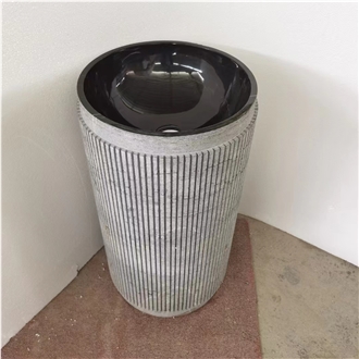 Soaking Fluted Volakas Marble Pedestal Round Washbasin