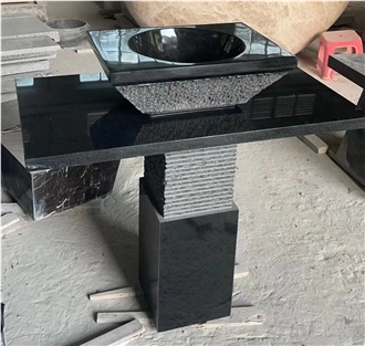 Solid Absolute Black Granite Pedestal Oval Bath Wash Basin