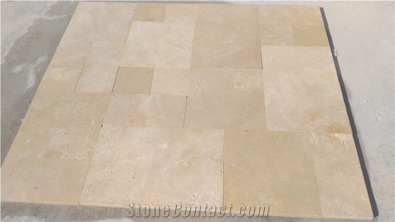 Light Travertine Paver French Pattern Set Paving Stone