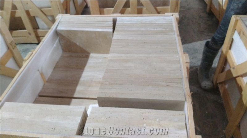 Light Travertine Paver French Pattern Set Paving Stone