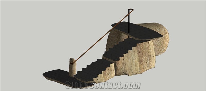 Monolithic Black Granite Garden Decoration Steps
