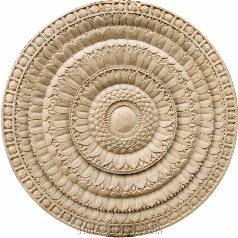 White Sandstone Medallion Wall Relief Sculpture