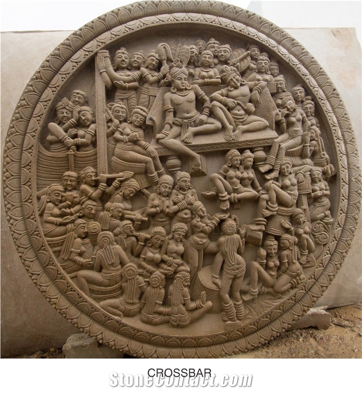 White Sandstone Medallion Wall Relief Sculpture