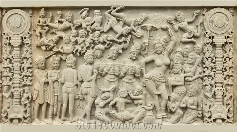 White Sandstone Medallion Wall Relief Sculpture