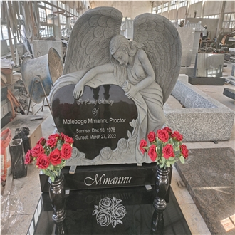 China Black Granite Monuments With Angel Sculpture