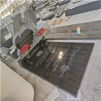 China Black Granite Monuments With Angel Sculpture