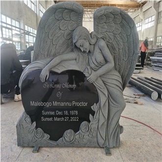 China Black Granite Monuments With Angel Sculpture