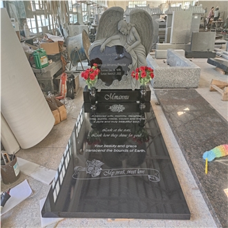 China Black Granite Monuments With Angel Sculpture