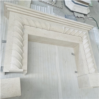 Hand Carved Beige Marble Cherub Fireplace Mantel