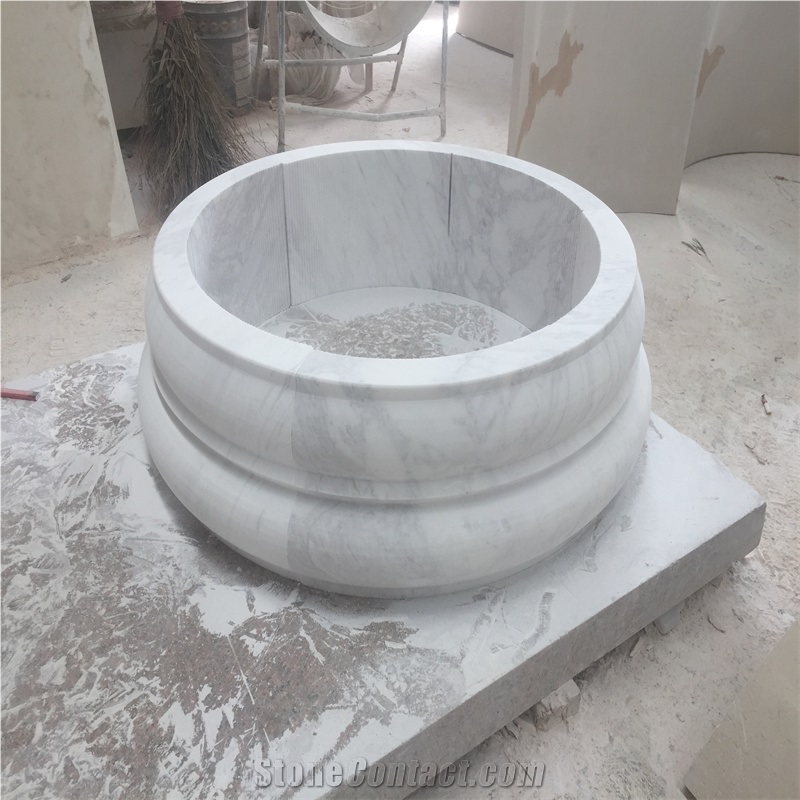Helical Shaped White Marble Sculptured Columns Base And Top