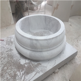 Helical Shaped White Marble Sculptured Columns Base And Top