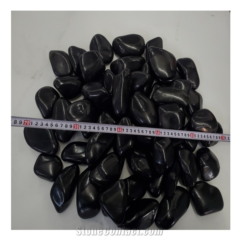 High Polished Black Garden River Pebble Stone