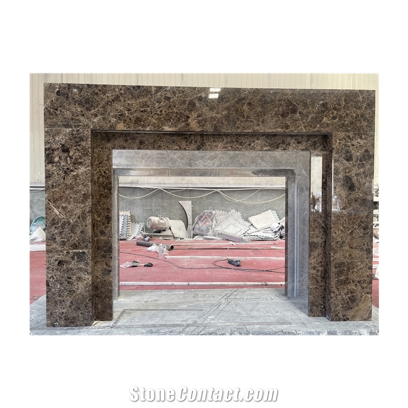 Modern Brown Marble Indoor Fireplace