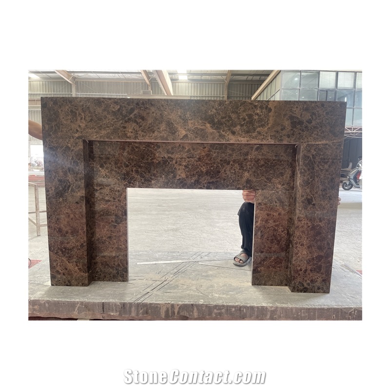 Modern Brown Marble Indoor Fireplace