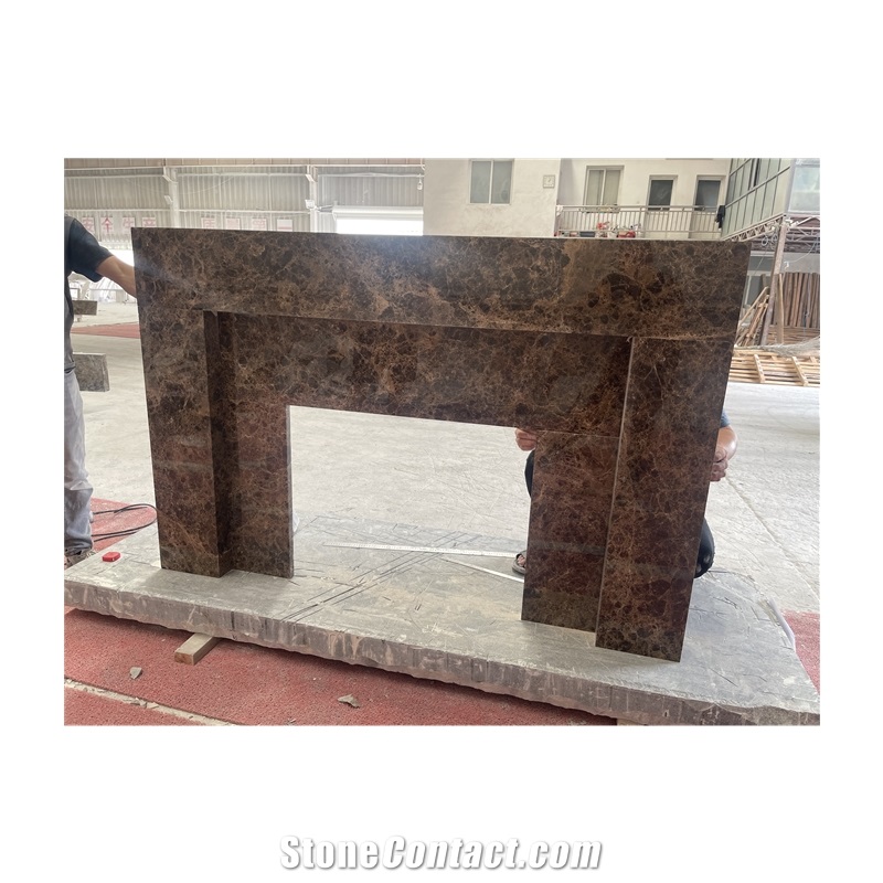 Modern Brown Marble Indoor Fireplace