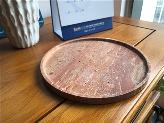 Red Travertine Circle Tray Home Decor Products