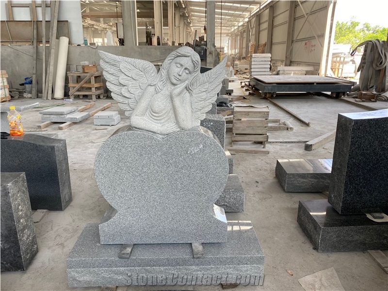Gray Granite Heart Sculpted Angel Monument