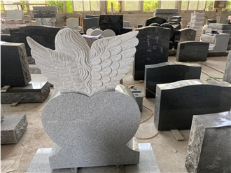 Gray Granite Heart Sculpted Angel Monument
