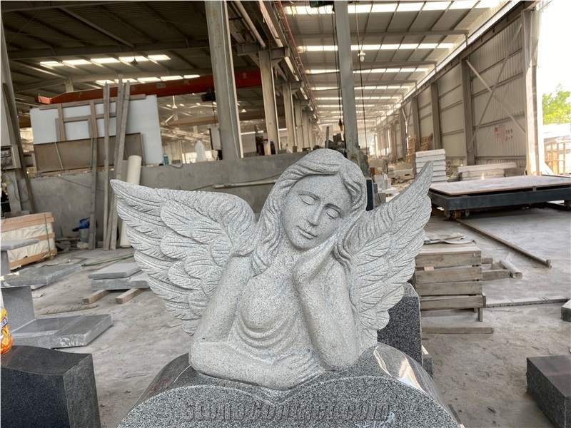Gray Granite Heart Sculpted Angel Monument