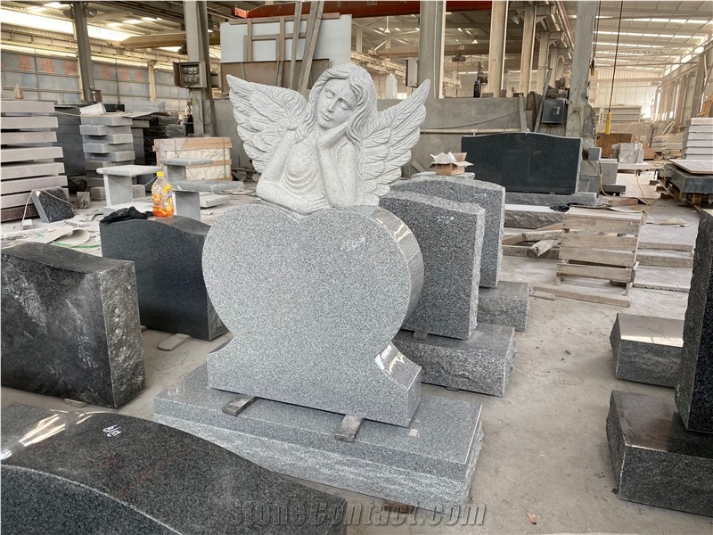 Gray Granite Heart Sculpted Angel Monument
