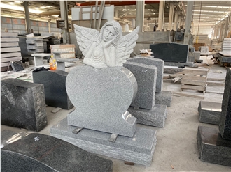 Gray Granite Heart Sculpted Angel Monument