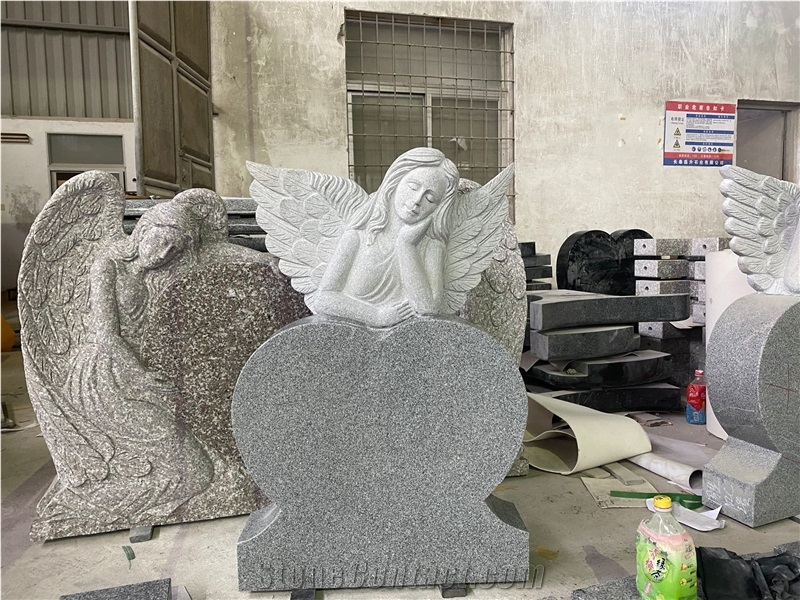 Gray Granite Heart Sculpted Angel Monument
